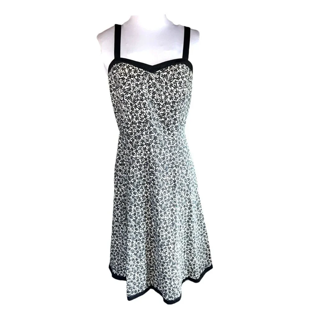 Black & White Floral Print Sleeveless Dress Size 6 By Dressbarn - Picture 1 of 8